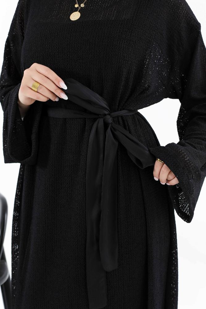 Mesh dress with satin belt