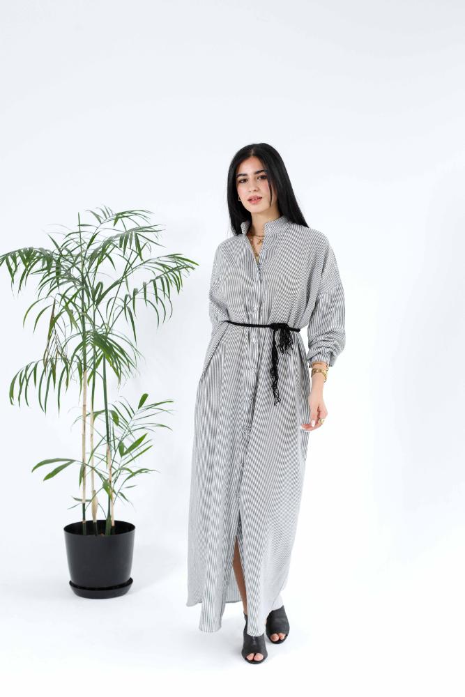 Linen stripped shirt dress