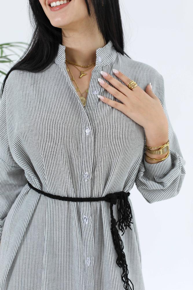Linen stripped shirt dress
