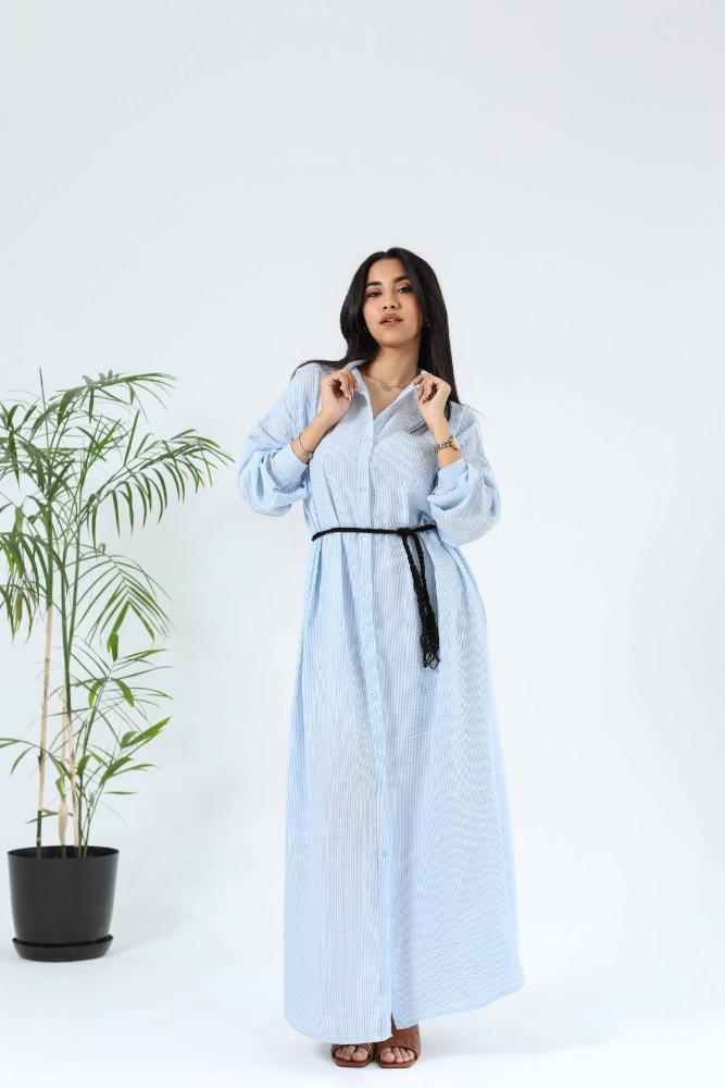 Linen stripped shirt dress
