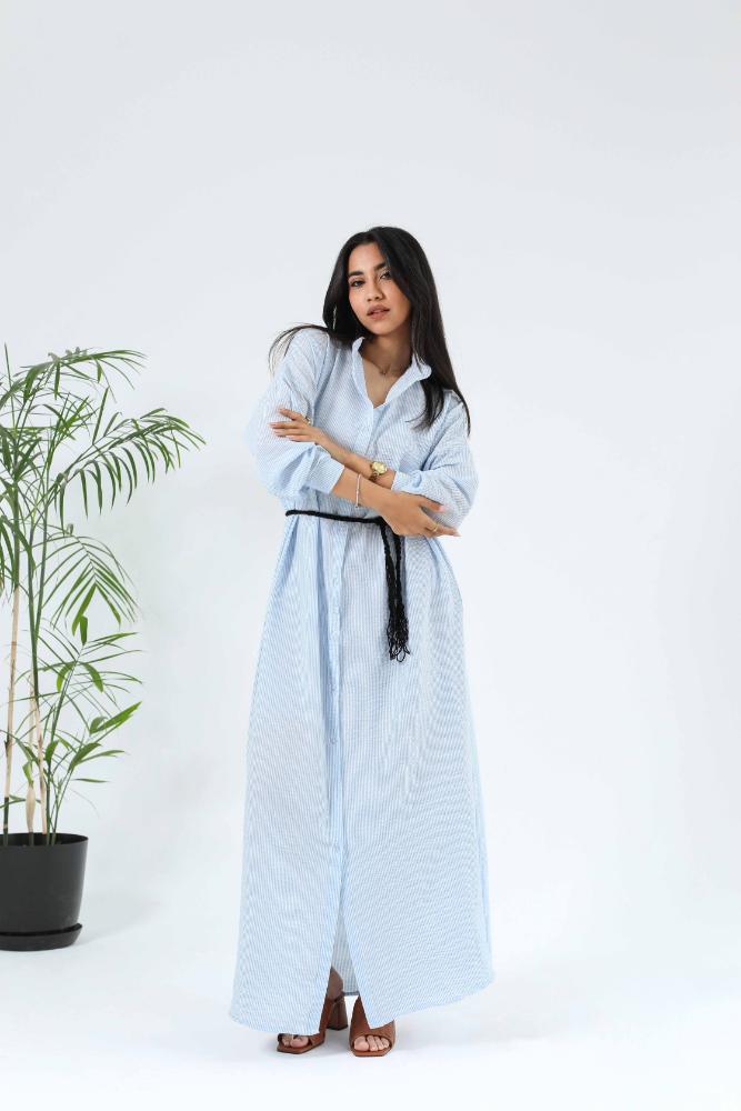 Linen stripped shirt dress