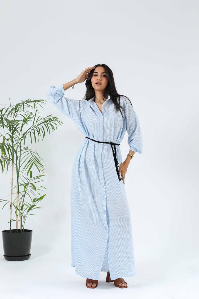 Linen stripped shirt dress