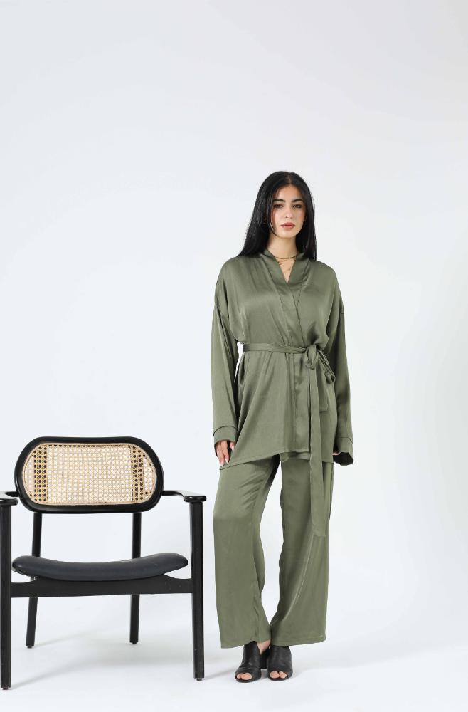 Olive green satin set