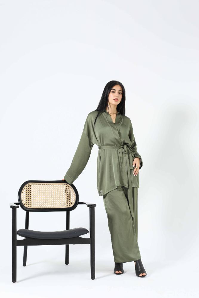 Olive green satin set