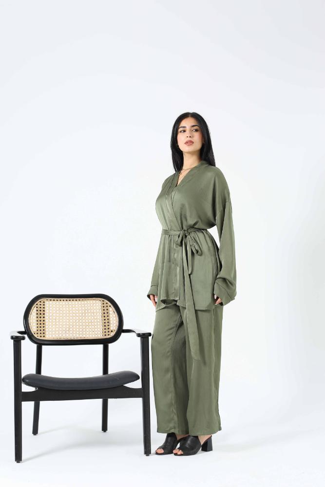 Olive green satin set