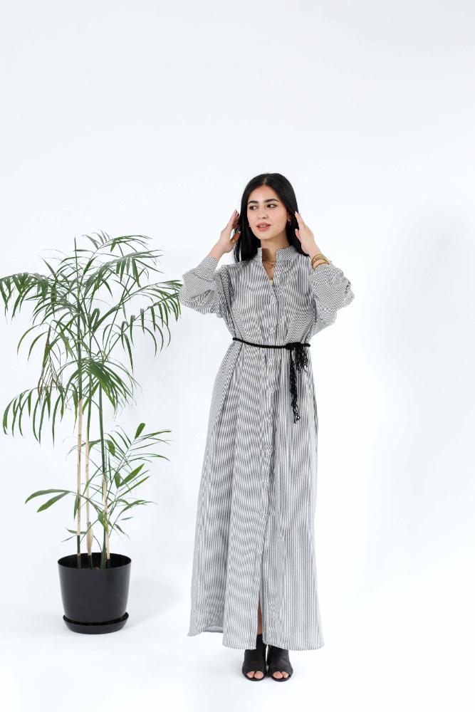 Linen stripped shirt dress