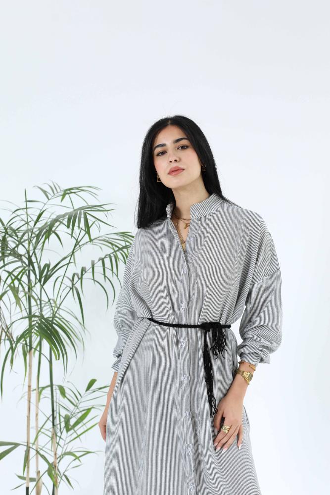 Linen stripped shirt dress