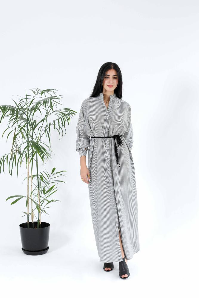 Linen stripped shirt dress