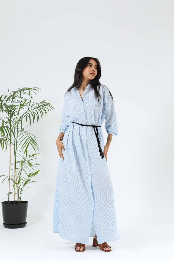 Linen stripped shirt dress