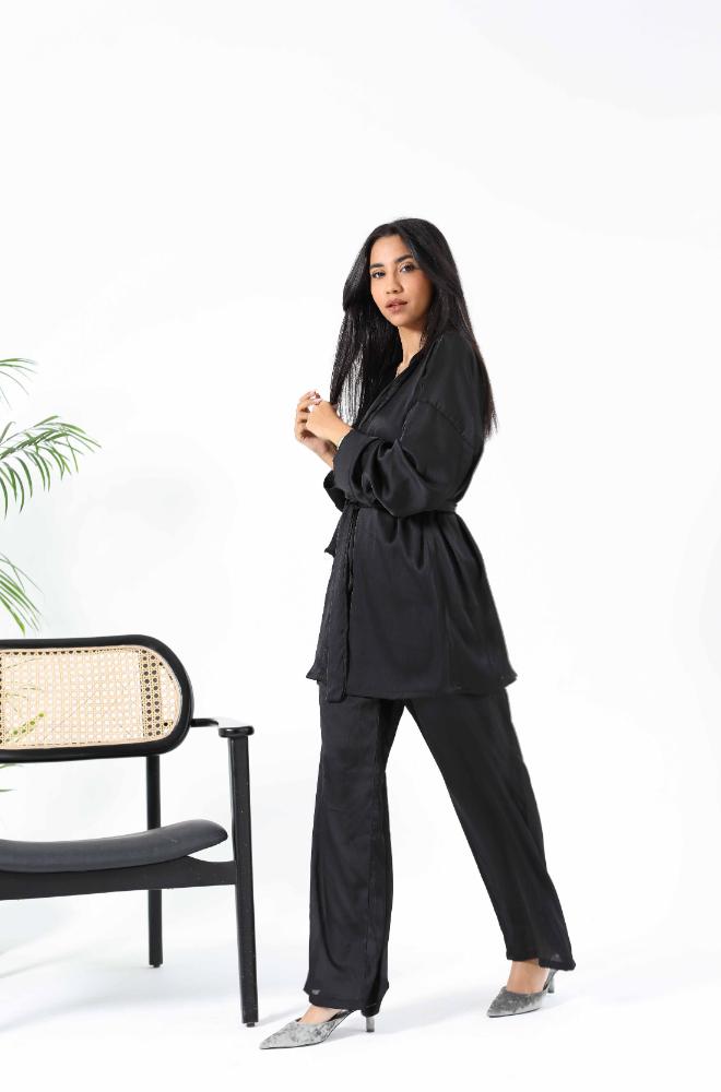 Black satin set